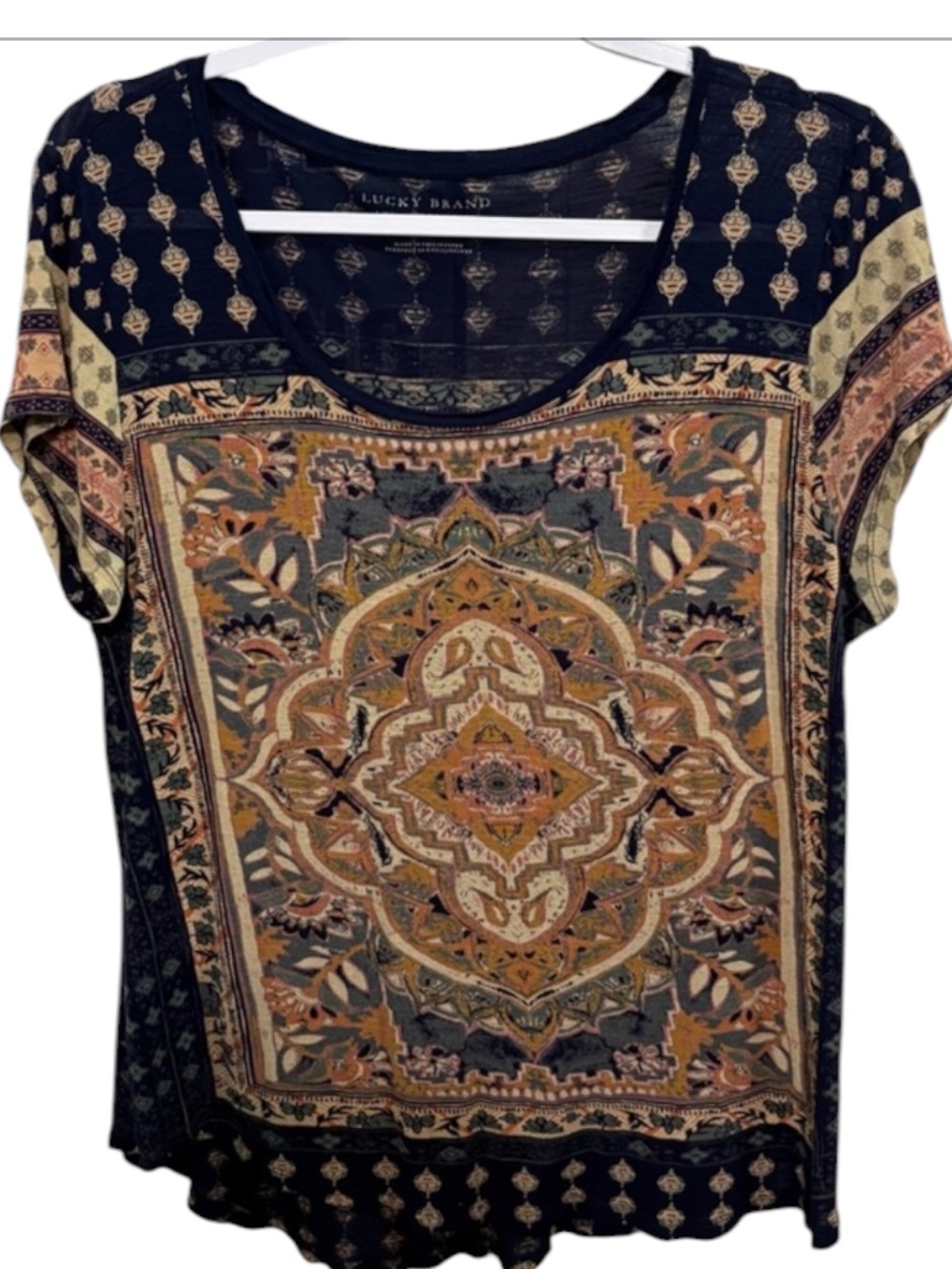 Lucky Brand Boho Medallion Print Scoop Neck Top - Multi - Picture 3 of 4
